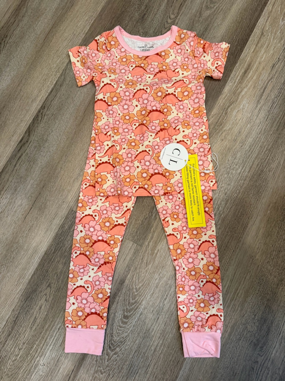 Caden Lane Pink Orange Floral & Dinosaur Pajama Set